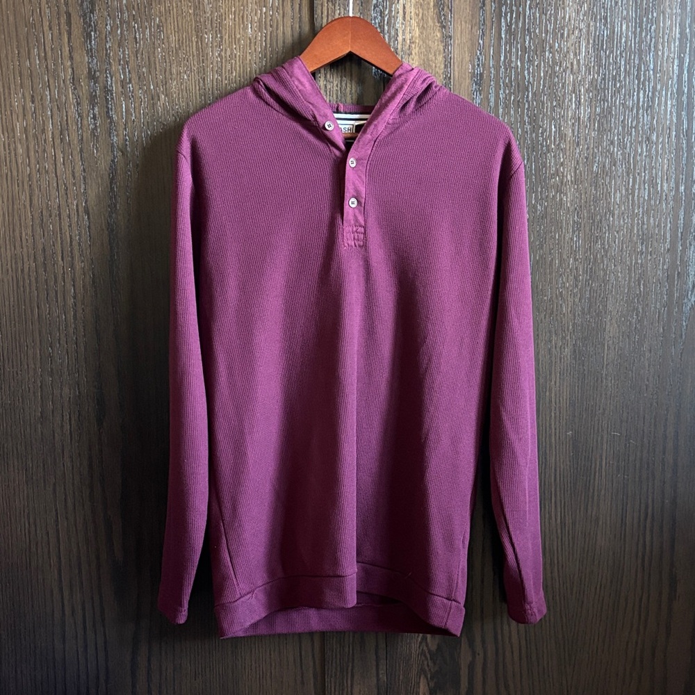 Men's long-Sleeve Hooded Henley - Wine